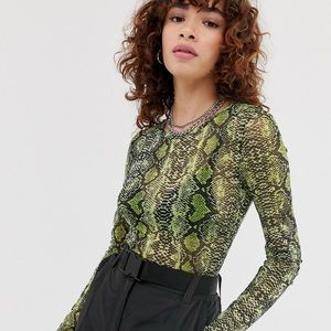 Snake print mesh body suit